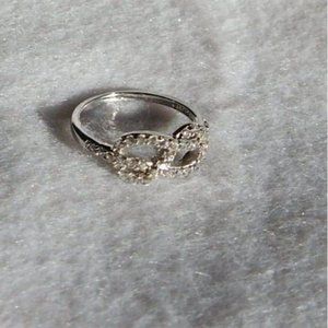 Sterling Silver Bow-Tie Ring Size 6 3/4 with Small Cubic Zirconia Accents